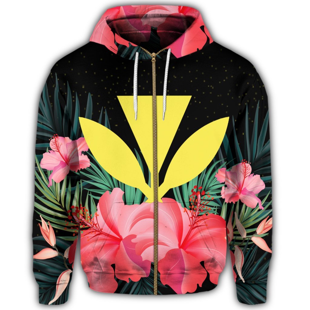 Hawaii Kanaka Tropical Hibiscus Zip Hoodie - Polynesian Pride