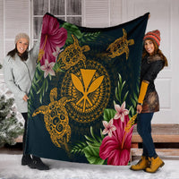 Hawaii Kanaka Turtle Hibiscus Plumerian Polynesia Premium Blankets - Alena Style - AH - Polynesian Pride