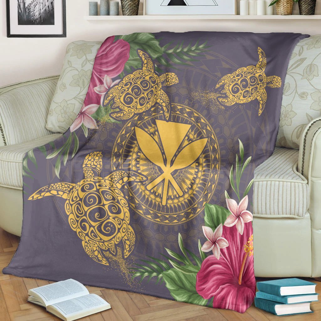 Hawaii Kanaka Turtle Hibiscus Plumerian Polynesia Premium Blankets - Alena Style Purple - AH - Polynesian Pride