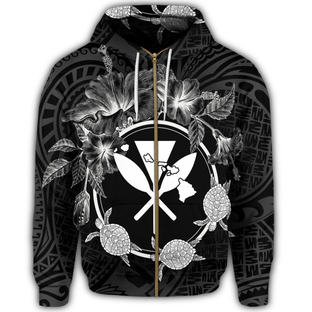Hawaii Kanaka Turtle Hibiscus Polynesian Zip Hoodie Anthea Style - Polynesian Pride