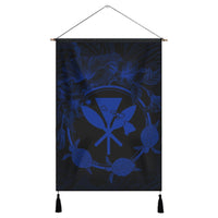 Hawaii Kanaka Turtle Hibiscus Polynesian Hanging Poster - Anthea Style Blue - AH Hanging Poster Cotton And Linen - Polynesian Pride