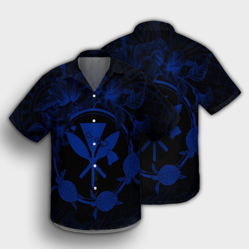 Hawaii Kanaka Turtle Hibiscus Polynesian Hawaiian Shirt - Anthea Style Blue - AH - Polynesian Pride