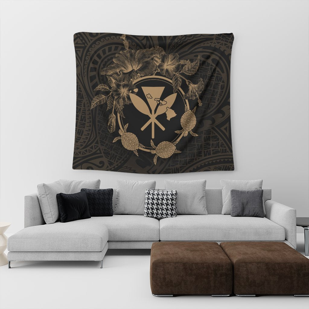 Hawaii Kanaka Turtle Hibiscus Polynesian Tapestry - Anthea Style Gold - AH - Polynesian Pride