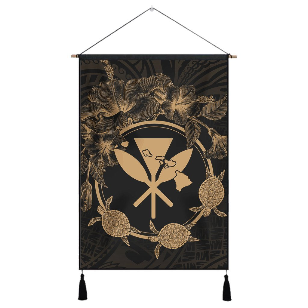 Hawaii Kanaka Turtle Hibiscus Polynesian Hanging Poster - Anthea Style Gold - AH Hanging Poster Cotton And Linen - Polynesian Pride