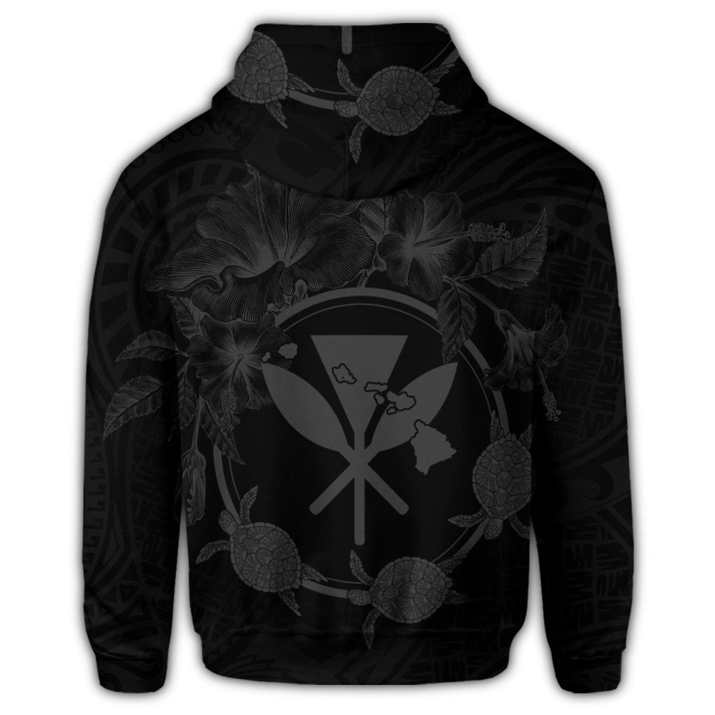 Hawaii Kanaka Turtle Hibiscus Polynesian Zip Hoodie Anthea Style Gray - Polynesian Pride