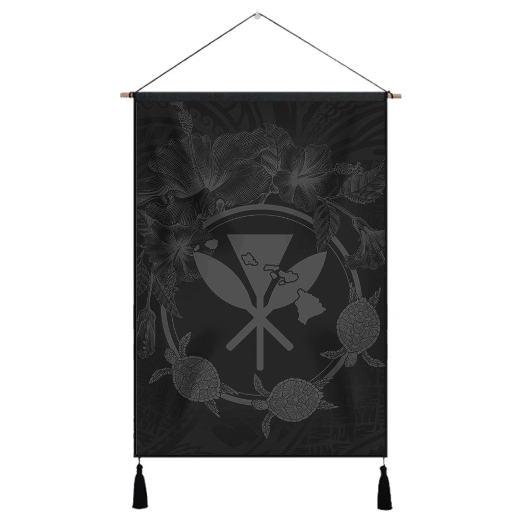 Hawaii Kanaka Turtle Hibiscus Polynesian Hanging Poster - Anthea Style Gray - AH Hanging Poster Cotton And Linen - Polynesian Pride