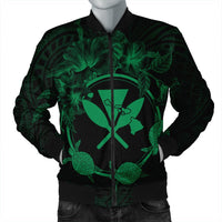 Hawaii Kanaka Turtle Hibiscus Polynesian Bomber Jacket - Anthea Style Green - AH Black Unisex - Polynesian Pride