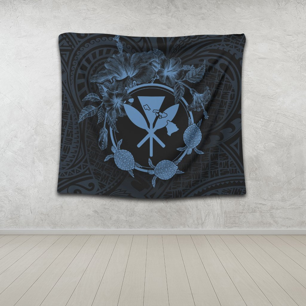 Hawaii Kanaka Turtle Hibiscus Polynesian Tapestry - Anthea Style Pastel Blue - AH - Polynesian Pride