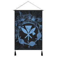 Hawaii Kanaka Turtle Hibiscus Polynesian Hanging Poster - Anthea Style Pastel Blue - AH Hanging Poster Cotton And Linen - Polynesian Pride