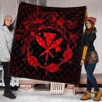 Hawaii Kanaka Turtle Hibiscus Polynesian Premium Quilts - Anthea Style Red - AH - Polynesian Pride