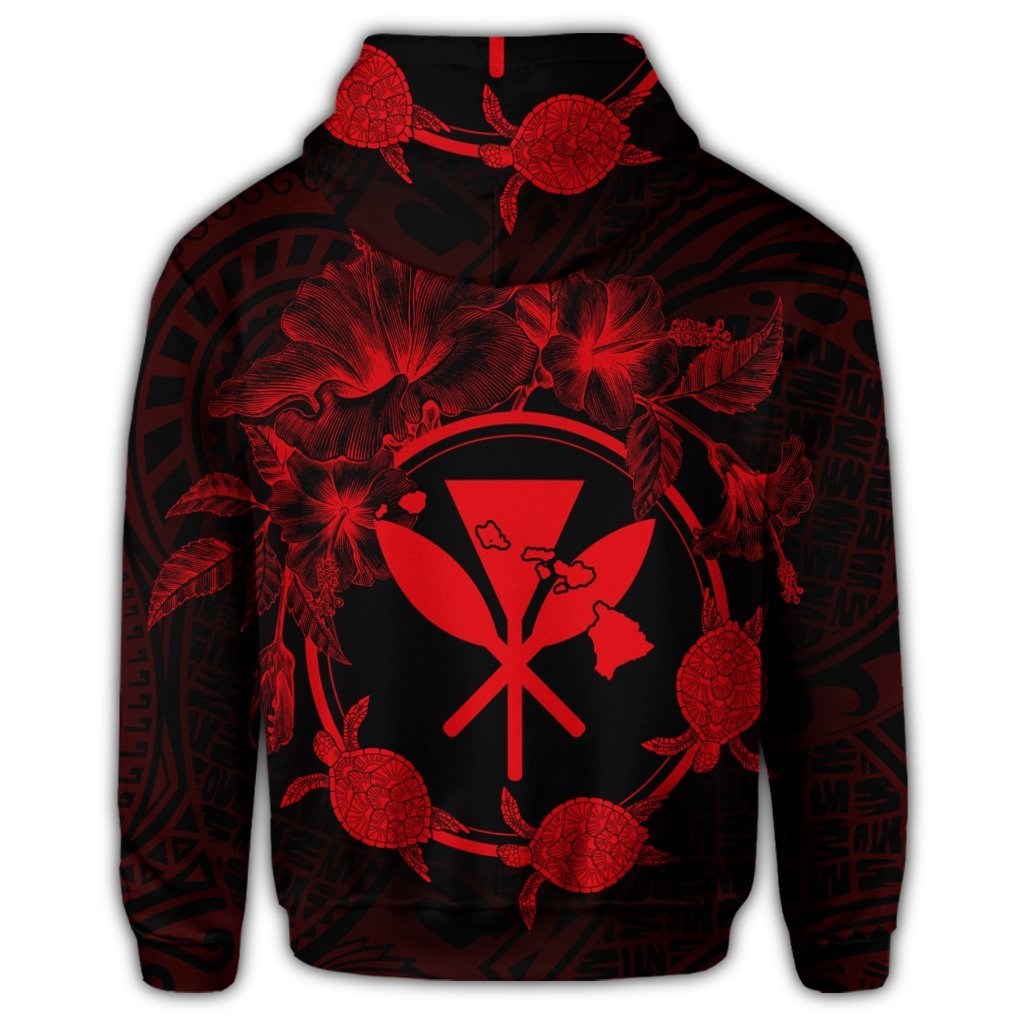 Hawaii Kanaka Turtle Hibiscus Polynesian Zip Hoodie Anthea Style Red - Polynesian Pride