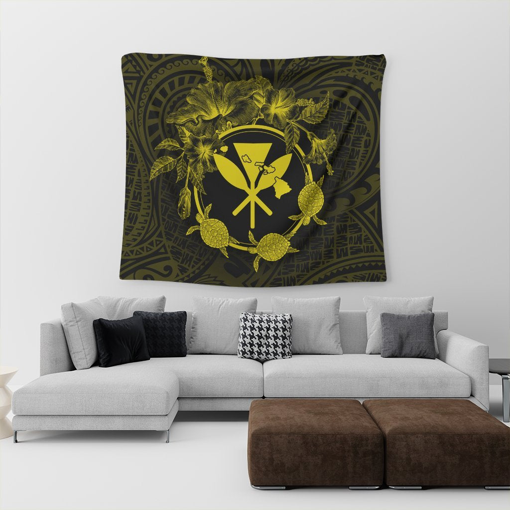 Hawaii Kanaka Turtle Hibiscus Polynesian Tapestry - Anthea Style Yellow - AH - Polynesian Pride