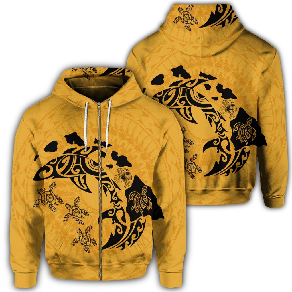Hawaii Love Animal Polynesian Zip Hoodie Unisex Art - Polynesian Pride
