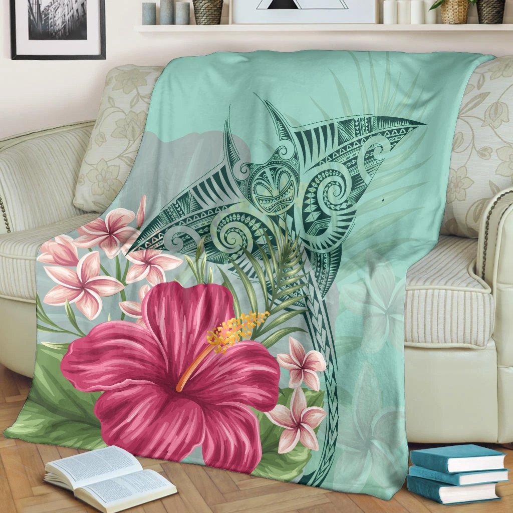 Hawaii Manta Ray Tropical Hibiscus Plumeria Premium Blankets - AH - Polynesian Pride