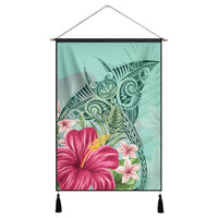 Hawaii Manta Ray Tropical Hibiscus Plumeria Hanging Poster - AH Hanging Poster Cotton And Linen - Polynesian Pride