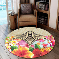 Hawaii Manta Ray Tropical Hibiscus Plumeria Polynesian Round Carpet - AH - Polynesian Pride