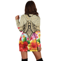 Hawaii Manta Ray Tropical Hibiscus Plumeria Polynesian Hoodie Dress - AH - Polynesian Pride