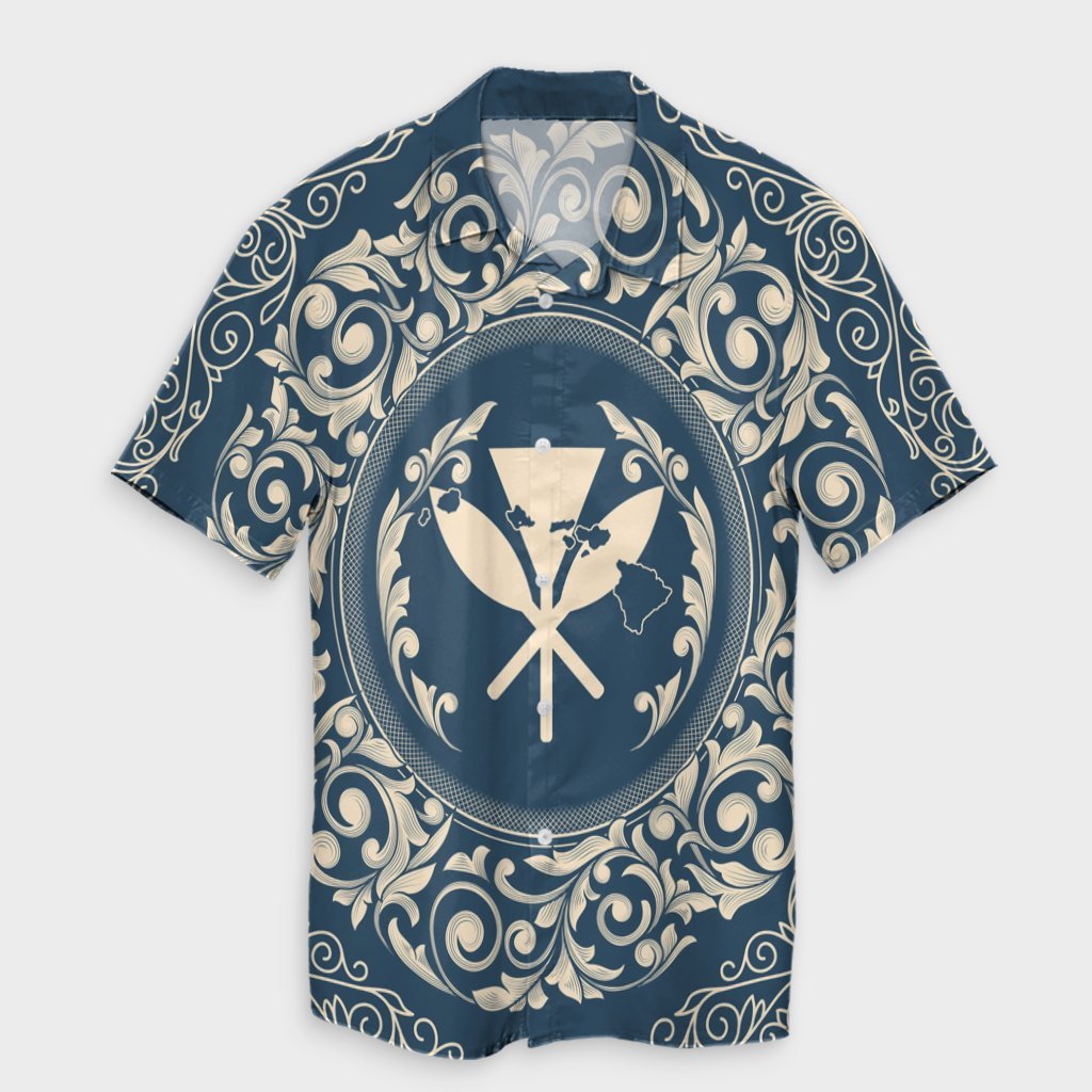 Hawaii Map Classic Floral Hawaiian Shirt Blue - AH Unisex Black - Polynesian Pride