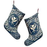 Hawaii Map Classic Floral Christmas Stocking Blue - AH - Polynesian Pride