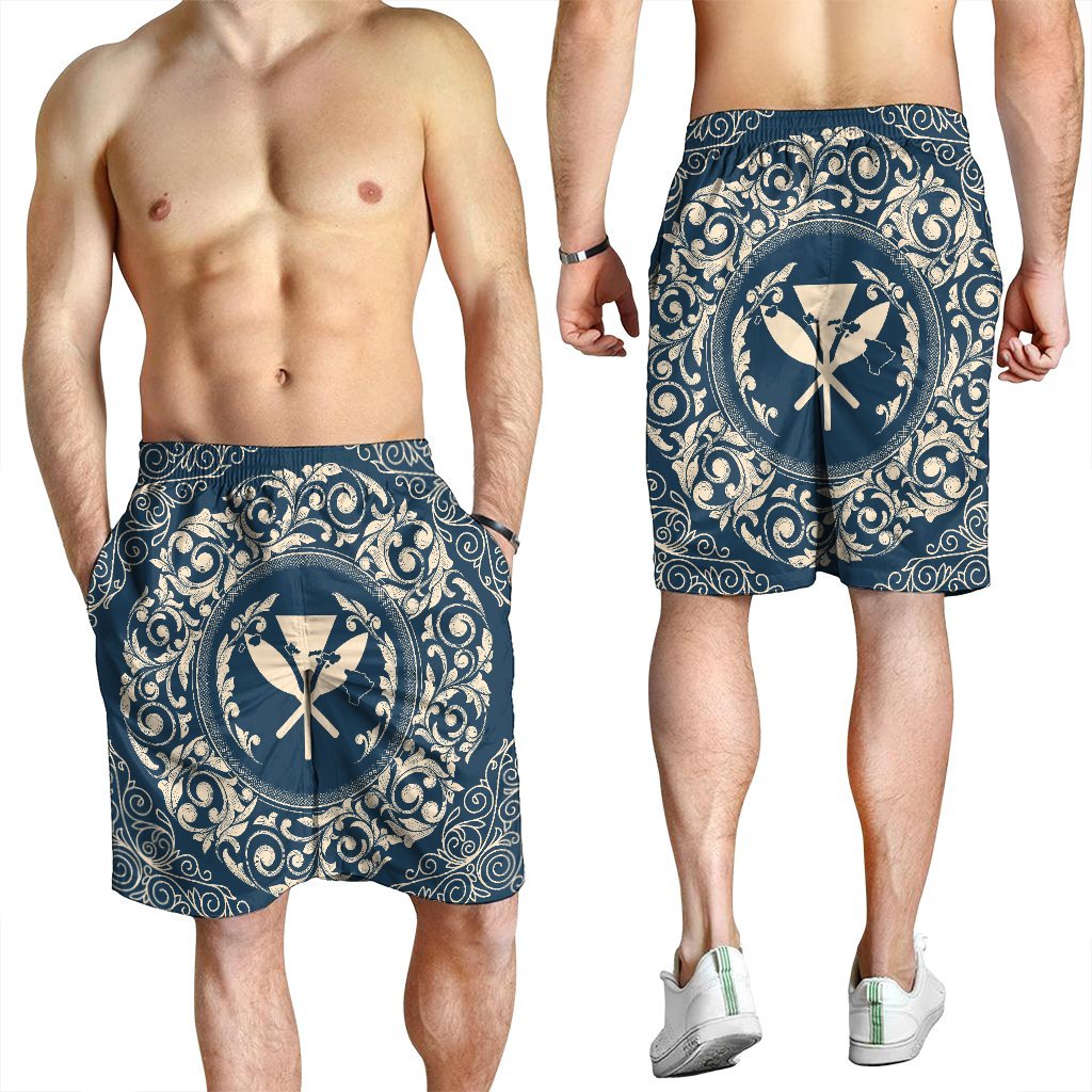 Hawaii Map Classic Floral Men's Shorts Blue - AH - Polynesian Pride