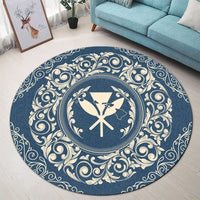 Hawaii Map Classic Floral Round Carpet Blue - AH - Polynesian Pride