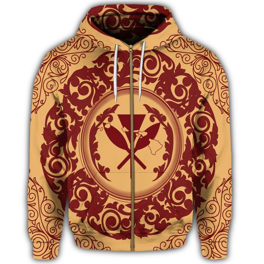 Hawaii Map Classic Floral Zip Hoodie Red - Polynesian Pride