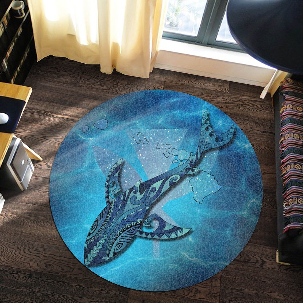 Hawaii Map Kanaka Galaxy Shark Round Carpet - AH - Polynesian Pride