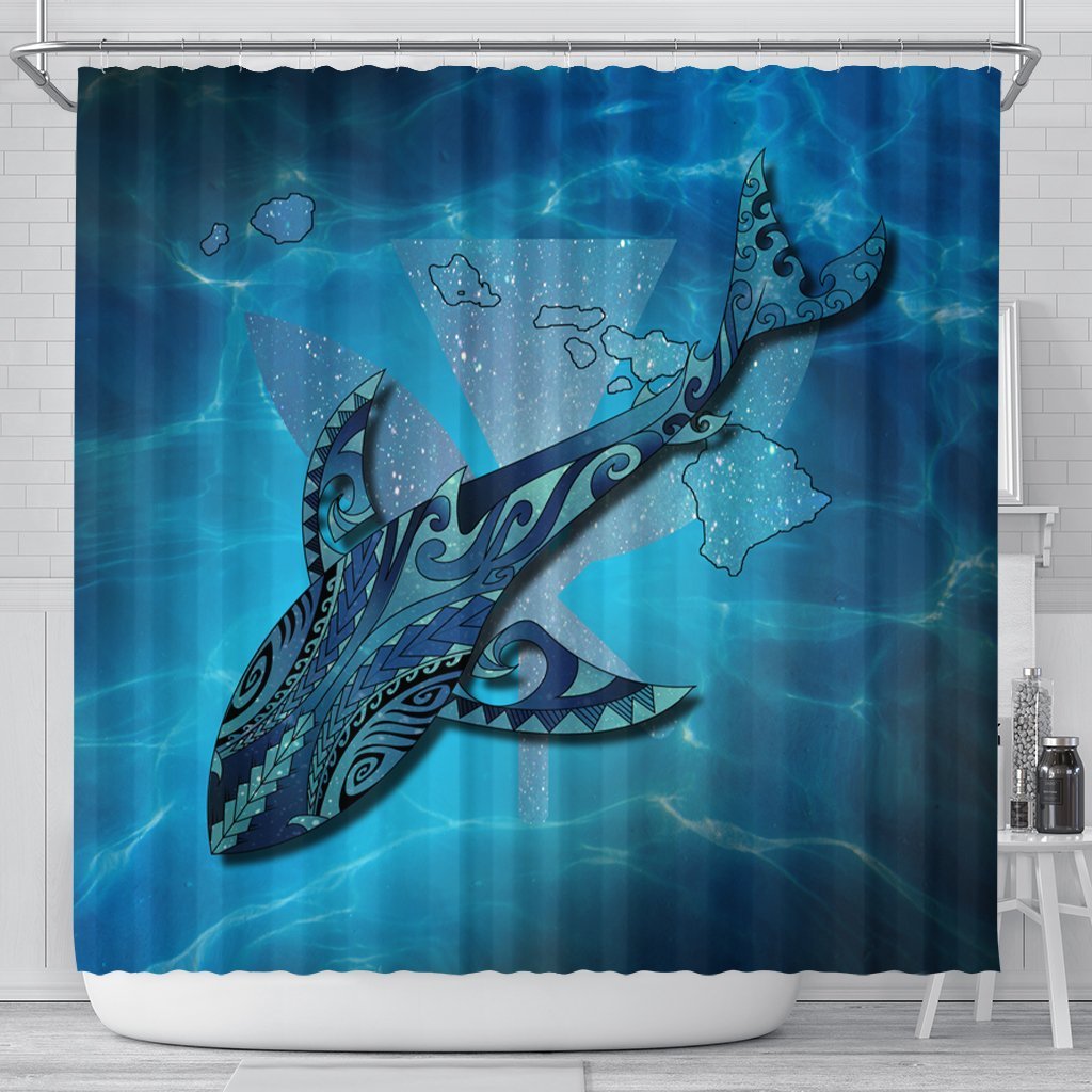 Hawaii Map Kanaka Galaxy Shark Shower Curtain - AH 177 x 172 (cm) Black - Polynesian Pride