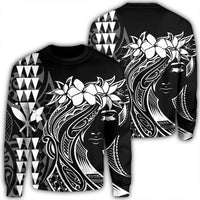 Hawaii Map Kanaka Polynesian Hula Girl Sweatshirt - AH - J5R Unisex Black - Polynesian Pride