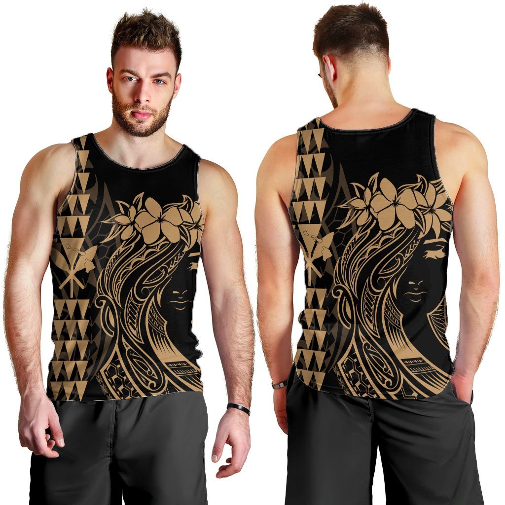 Hawaii Map Kanaka Polynesian Hula Girl Tank Top Gold - AH - J5R - Polynesian Pride