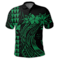 Hawaii Map Kanaka Polynesian Hula Girl Polo Shirt Green J5R - Polynesian Pride