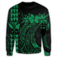 Hawaii Map Kanaka Polynesian Hula Girl Sweatshirt Green - AH - J5R - Polynesian Pride