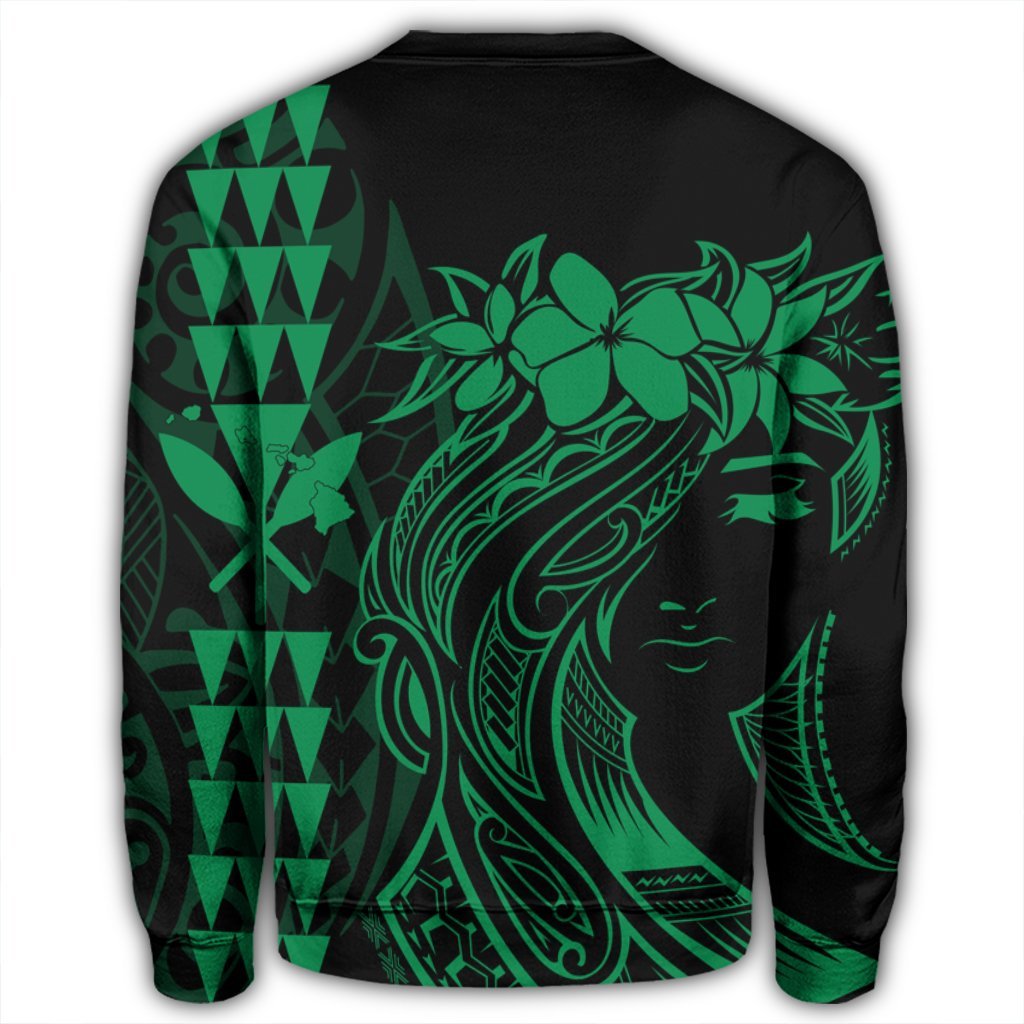 Hawaii Map Kanaka Polynesian Hula Girl Sweatshirt Green - AH - J5R - Polynesian Pride