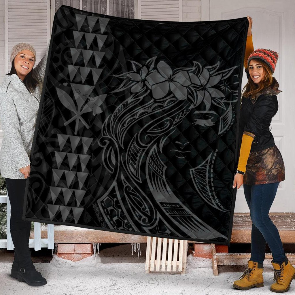 Hawaii Map Kanaka Polynesian Hula Girl Premium Quilts Grey - AH - J5C - Polynesian Pride