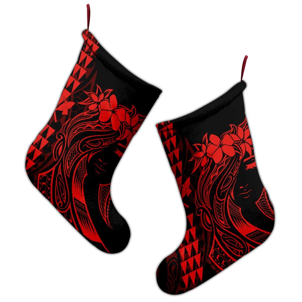 Hawaii Map Kanaka Polynesian Hula Girl Christmas Stocking Red - AH - J5R - Polynesian Pride