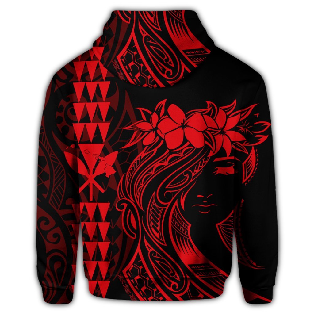 Hawaii Map Kanaka Polynesian Hula Girl Zip Hoodie Red - Polynesian Pride