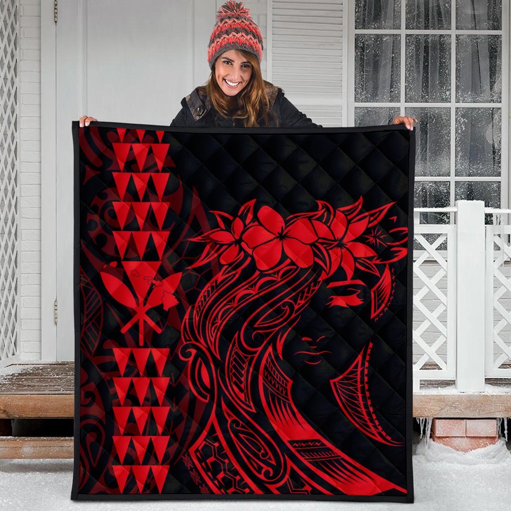 Hawaii Map Kanaka Polynesian Hula Girl Premium Quilts Red - AH - J5C - Polynesian Pride