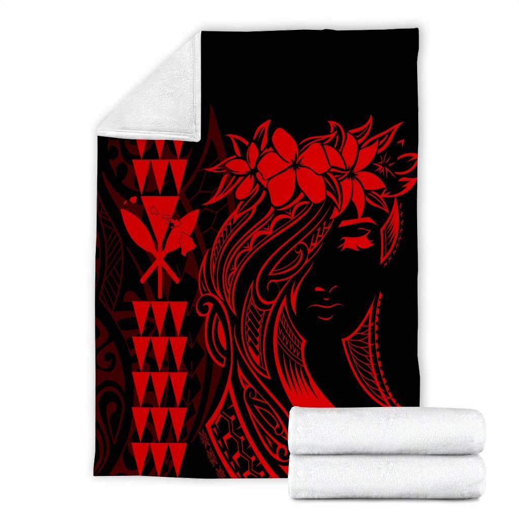 Hawaii Map Kanaka Polynesian Hula Girl Premium Blankets Red - AH - J5C - Polynesian Pride