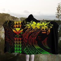 Hawaii Map Kanaka Polynesian Hula Girl Hooded Blanket Reggae - AH - J5R - Polynesian Pride