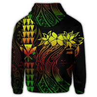 Hawaii Map Kanaka Polynesian Hula Girl Zip Hoodie Reggae - Polynesian Pride
