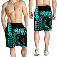 Hawaii Map Kanaka Polynesian Hula Girl Men's Shorts Turquoise - AH - J5C - Polynesian Pride