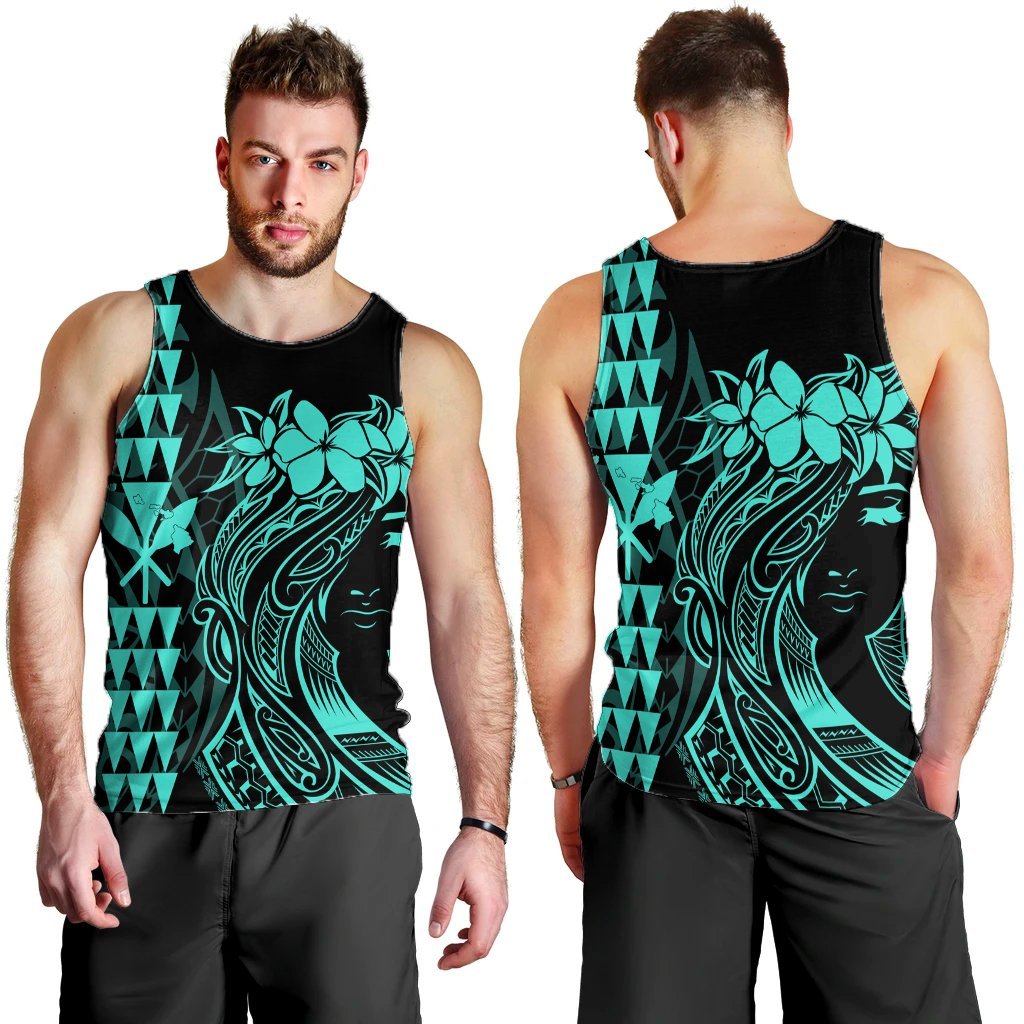 Hawaii Map Kanaka Polynesian Hula Girl Tank Top Turquoise - AH - J5R - Polynesian Pride