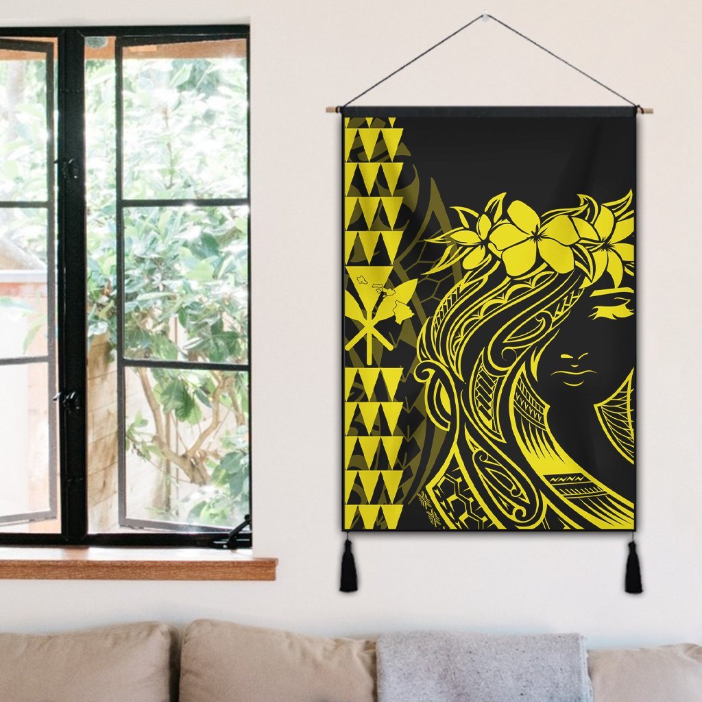 Hawaii Map Kanaka Polynesian Hula Girl Hanging Poster Yellow - AH - J5R - Polynesian Pride