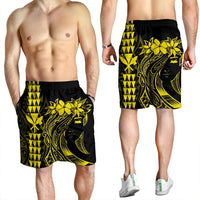 Hawaii Map Kanaka Polynesian Hula Girl Men's Shorts Yellow - AH - J5C - Polynesian Pride