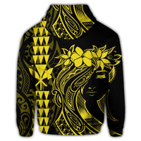 Hawaii Map Kanaka Polynesian Hula Girl Zip Hoodie Yellow - Polynesian Pride
