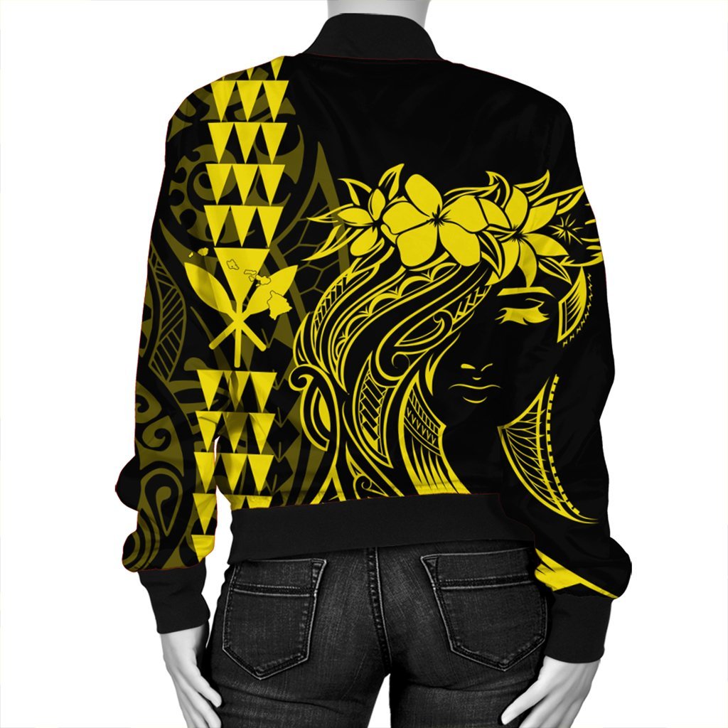 Hawaii Map Kanaka Polynesian Hula Girl Bomber Jacket Yellow - AH - J5R - Polynesian Pride