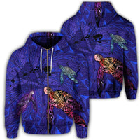 Hawaii Map Kanaka Turtle Zip Hoodie Volcano Style Galaxy Unisex Art - Polynesian Pride