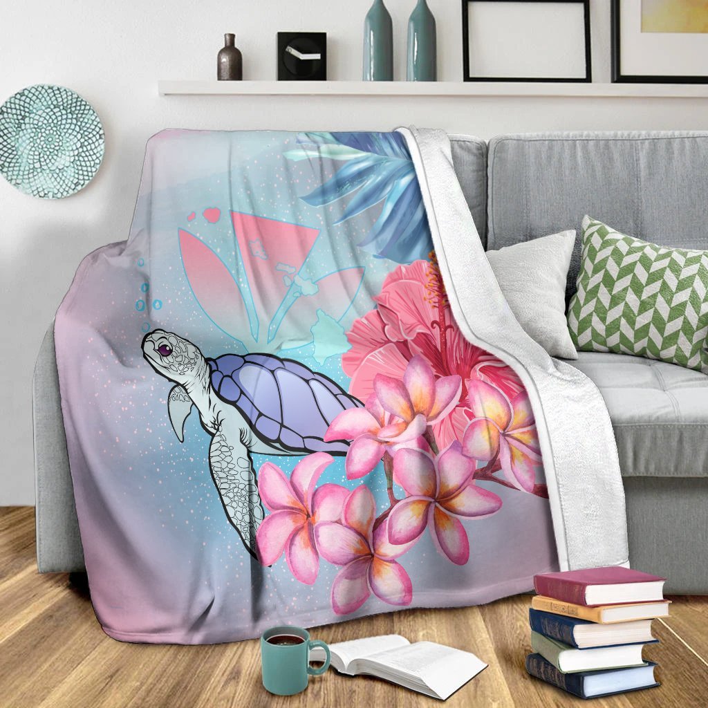 Hawaii Map Kanaka Turtle Galaxy Night Plumeria Hibiscus Premium Blankets - AH - Polynesian Pride
