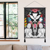 Hawaii Map Kanaka Two Men Holding Flag Hanging Poster - AH - Polynesian Pride