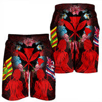 Hawaii Map Kanaka Two Men Holding Flag Men's Shorts Red - AH - Polynesian Pride